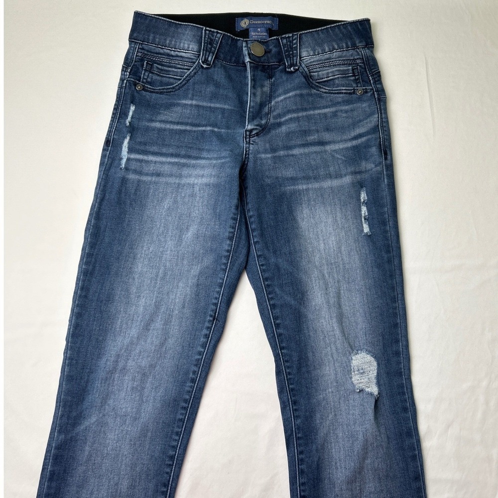 Democracy Womens Mid Rise Skinny Jeans Blue Size 4 Absolution Distressed Stretch